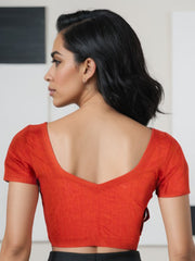  Orange Handcrafted Solid Cotton Blouse 10073691