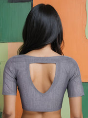 Grey Handcrafted Solid Cotton Blouse 10073692