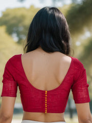 Red Handcrafted Solid Cotton Blouse 10073704
