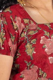 Red Hand Block Printed Cotton Crop Top  10074308