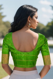 Green Gadwal Silk Blouse 10074436