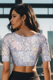 Grey Handblock Printed Cotton Blouse 10074505