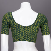 Green Zigzag Design Indigo Hand Block Print Cotton Blouse 10074586