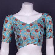 Blue Banarasi Organza Blouse with Floral Motif 10076219