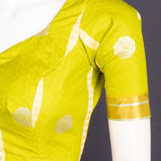 Haldi Glow Green Kanjivaram Soft Silk Blouse With Geometric Motifs and Zari Border 10076624