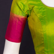 Sunny Leaf Green Kanjivaram Soft Silk Blouse With Contrast Border 10076626