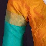 Amber Honey Yellow Kanjivaram Soft Silk Blouse With Contrast Border And Floral Motifs 10076628