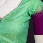 Mint Whisper Green Kanjivaram Soft Silk Blouse With Contrast Border 10076632