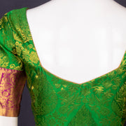 Peacock Fern Green Kanjivaram Silk Blouse With Floral Motifs and Floral Border 10076635