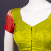 Honey Olive Green Kanjivaram Silk Blouse With Contrast Saffron Brick Red Border 10076636