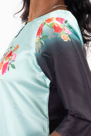 Green Printed Vegan Charmeuse Silk Dress 10073749