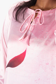 Pink Printed Vegan Charmeuse Silk Dress 10074051