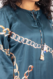 Green Printed Vegan Charmeuse Silk Dress 10074052