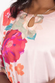 Peach Printed Vegan Charmeuse Silk Dress 10074056