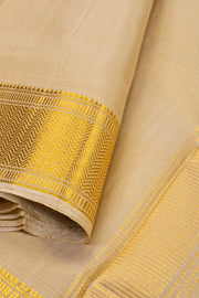 Butterscotch Beige Kanjivaram Silk 8 x 4 Dhoti With Gold Zari Border And With Shirt Material 10063276