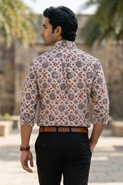 Cream Full Sleeve Ajrakh Printed Cotton Mens Shirt 10071161