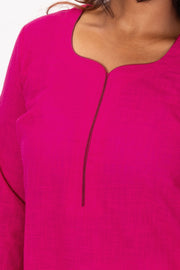 Pink Handcrafted Slub Cotton Kurta 10073154