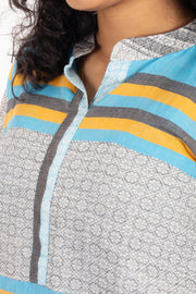 Blue Handcrafted Dhaniakhali Cotton Kurta 10073981