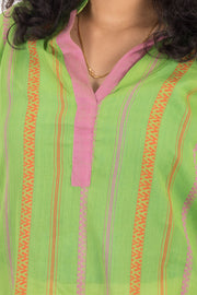 Green Handcrafted Dhaniakhali Cotton Kurta 10073983