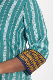 Green Handcrafted Dhaniakhali Cotton Kurta 10073985