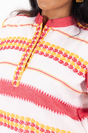 White Handcrafted Dhaniakhali Cotton Kurta 10073987