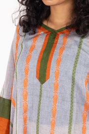 Grey Handcrafted Dhaniakhali Cotton Kurta 10073989