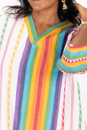 Multi Colour Handcrafted Dhaniakhali Cotton Kurta 10073992