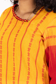 Yellow Handcrafted Dhaniakhali Cotton Kurta 10073993
