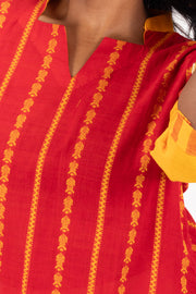 Red Handcrafted Dhaniakhali Cotton Kurta 10073997