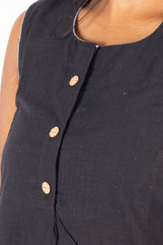 Black Handcrafted Solid Style Cotton Kurta 10074330