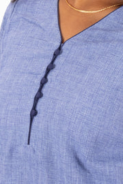 Blue Handcrafted Solid Style Oxford Cotton Kurta 10074333