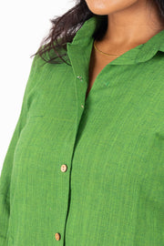 Green Handcrafted Solid Style Oxford Cotton Kurta 10074334