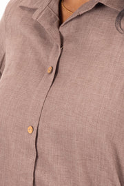 Brown Handcrafted Solid Style Oxford Cotton Kurta 10074338