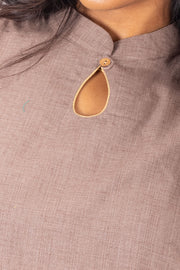 Brown Handcrafted Solid Style Oxford Cotton Kurta 10074340