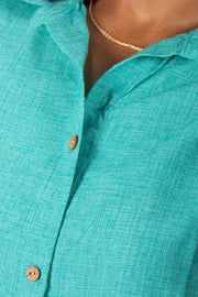 Green Handcrafted Solid Style Oxford Cotton Kurta 10074341