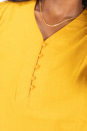 Yellow Handcrafted Solid Style Oxford Cotton Kurta 10074343