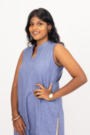 Blue Handcrafted Solid Style Cotton Kurta 10074345