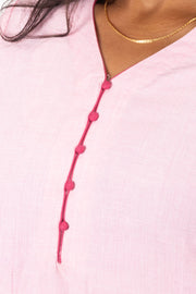 Pink Handcrafted Solid Style Oxford Cotton Kurta 10074346
