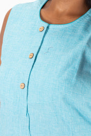 Blue Handcrafted Solid Style Oxford Cotton Kurta 10074349