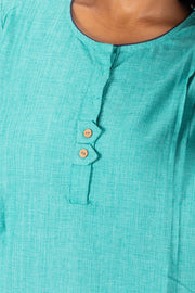 Green Handcrafted Solid Style Oxford Cotton Kurta 10074350