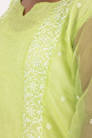 Green Chikankari Embroidery Organza Kurta 10074392