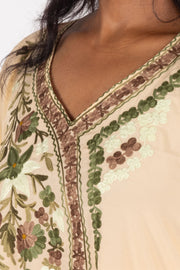 Beige Sozni Embroidered Crepe Silk Kaftan 10064736