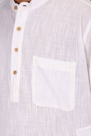 White Full Sleeve Slub Cotton Solid Style Men's Kurta 10074247