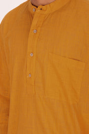 Yellow Full Sleeve Slub Cotton Solid Style Men's Kurta 10074415