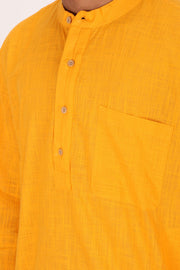 Yellow Full Sleeve Slub Cotton Solid Style Men's Kurta 10074248