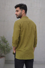 Green Full Sleeve Slub Cotton Solid Style Men's Kurta 10074249
