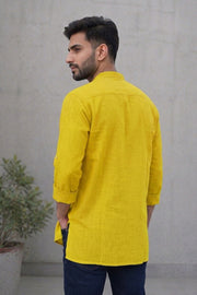 Yellow Full Sleeve Slub Cotton Solid Style Men's Kurta 10074250