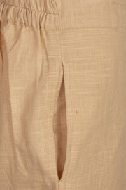Beige Solid Style Cotton Pant 10062714 