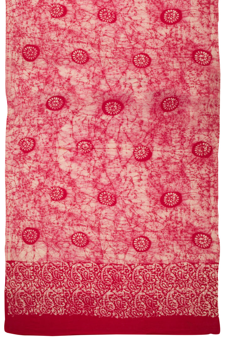 Red Batik Printed Cotton 3-Piece Salwar Suit Material - Avishya