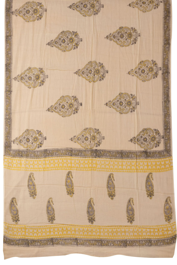 Cream 3-Piece Mulmul Cotton Salwar Suit Material 10068608 - Avishya